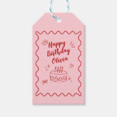 Étiquettes-cadeau Anniversaire rouge et rose (Devant)