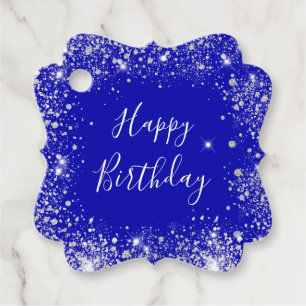 Étiquettes Cadeau Anniversaire royal bleu argent parties scintillant