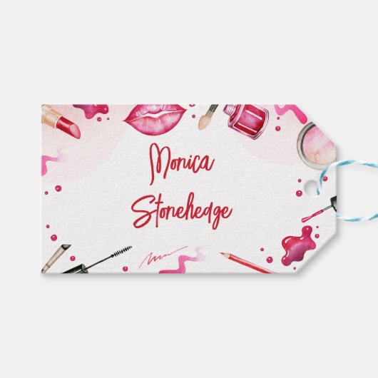 Étiquettes-cadeau Anniversaire spa beauté et maquillage (Devant (Horizontal))
