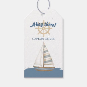 Étiquettes-cadeau Anniversaire Thème Marin Bateau bleu marine et b