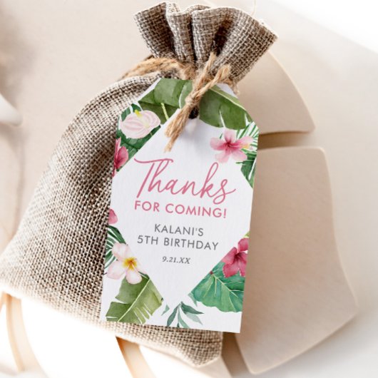 Étiquettes-cadeau Anniversaire tropical rose Aloha