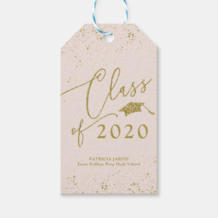 Étiquettes-cadeau Annonce de diplômé en écriture chic avec paillette