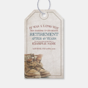 Étiquettes-cadeau Annonce de retraite avec de vieilles bottes V2.0