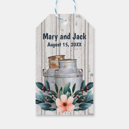 Étiquettes-cadeau Antique Lait Cans Monogramme rustique Mariage Méta (Dos)