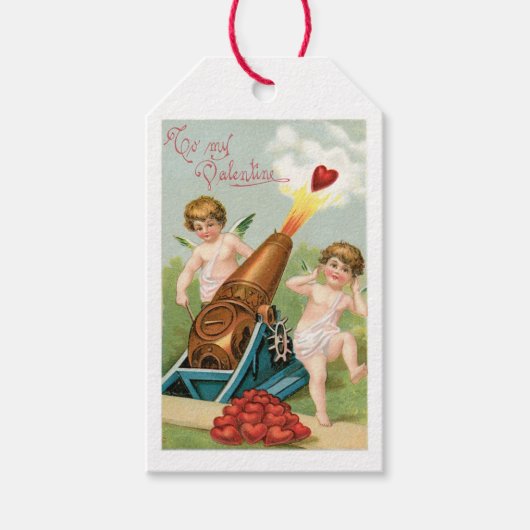 Étiquettes-cadeau Antique Saint Valentin Coeur Cupidé (Devant)