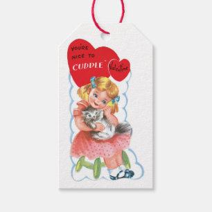 Étiquettes-cadeau Antique Valentine fille avec Kitten