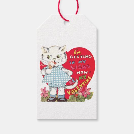 Étiquettes-cadeau Antique Valentine Kitten Coeur (Devant)