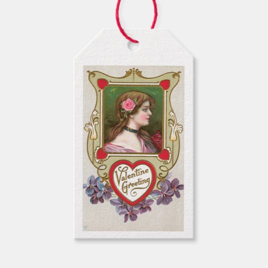 Étiquettes-cadeau Antique Valentine Salutations Lady (Devant)
