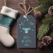 Étiquettes-cadeau Antlers de cerfs et Noël de neige ID Turquoise861