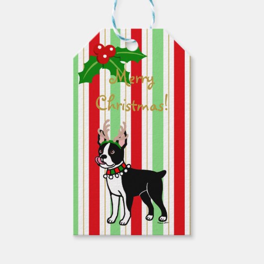 Étiquettes-cadeau Antlers de Noël Boston Terrier (Devant)