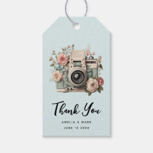 Étiquettes-cadeau Appareil photo avec fleurs Image rétro pastel Mari