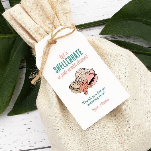Étiquettes-cadeau Appréciation de l'enseignant d'été Coquillage Merc
