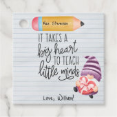 Étiquettes Cadeau Appréciation de l'enseignant Gnome avec coeur (Devant)