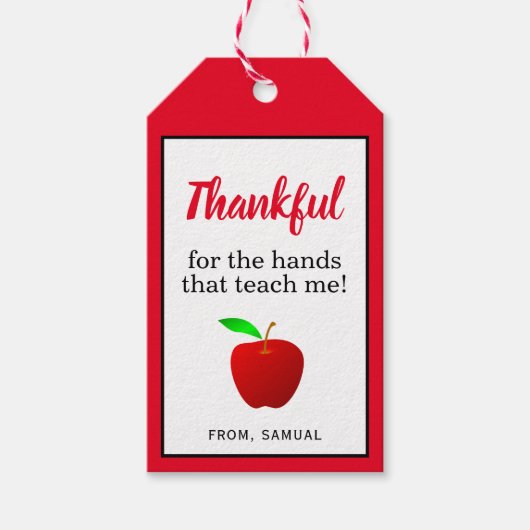 Étiquettes-cadeau Appréciation de l'enseignant Red Apple Merci (Devant)