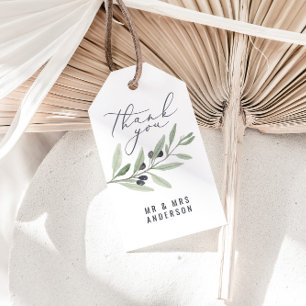 Étiquettes-cadeau Appréciation de mariage botanique d'olive aquarell