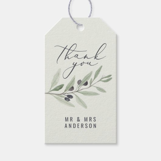 Étiquettes-cadeau Appréciation de mariage botanique d'olive aquarell (Devant)
