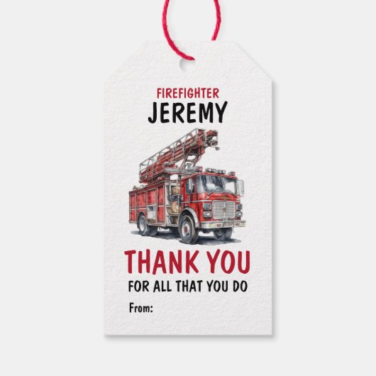 Étiquettes-cadeau Appréciation du Merci du pompier du premier répond (Dos)