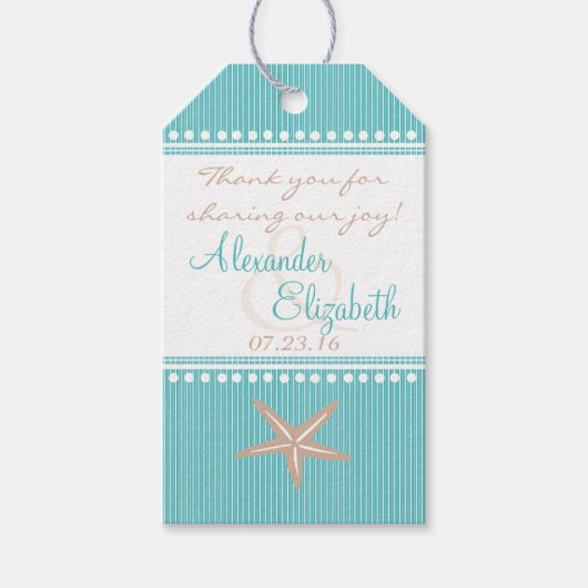 Étiquettes-cadeau Aqua Blue Beach Wedding Invité Favoriser Merci- (Devant)