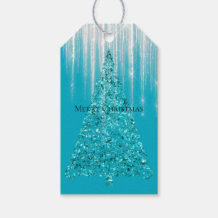 Étiquettes-cadeau Aqua Blue Icicles Sparkle Christmas Tree
