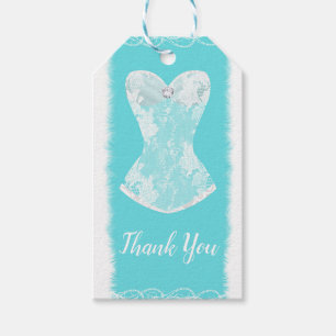 Étiquettes-cadeau Aqua Blue & White Glam Lingerie Soirée de douche