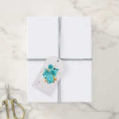 Étiquettes-cadeau Aqua et Gold Floral (Avec de la ficelle)