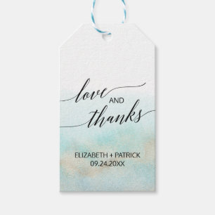 Étiquettes-cadeau Aqua & Gold Watercolor Plage Mariage Amour & Merci