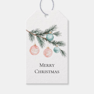 Étiquettes-cadeau Aqua Pink Christmas Tree Branch Ornements