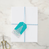 Étiquettes-cadeau Aqua Turquoise clair Décoré Noël (Avec de laficelle)