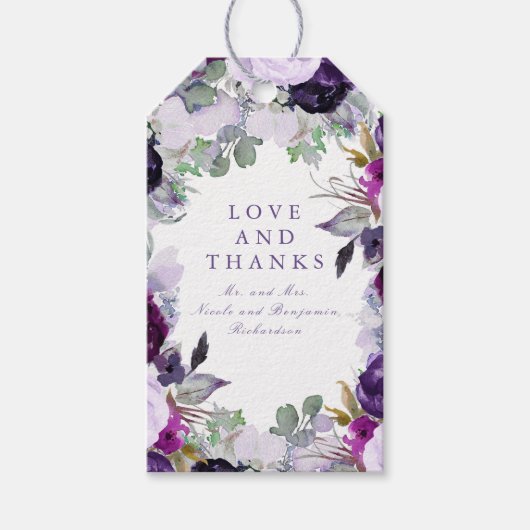 Étiquettes-cadeau Aquarelle à fleurs violettes (Devant)