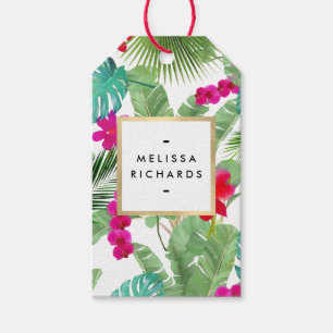 Étiquettes-cadeau Aquarelle à impression tropicale chic