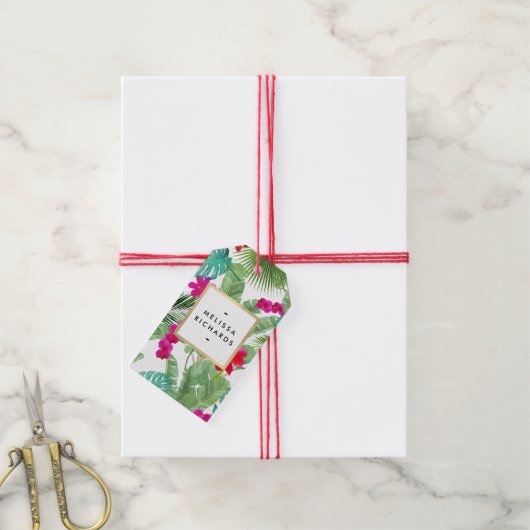 Étiquettes-cadeau Aquarelle à impression tropicale chic (Avec de la ficelle)