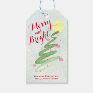 Étiquettes-cadeau Aquarelle Abstraite Arbre de Noël Joyeux et lumin