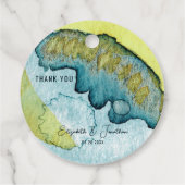 Étiquettes Cadeau Aquarelle Abstraite bleu Jaune Art Mariage unique (Dos)