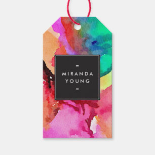 Étiquettes-cadeau Aquarelle Abstraite de couleur vive