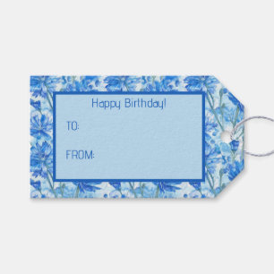 Étiquettes-cadeau Aquarelle Abstraite Fleurs bleues et blanches