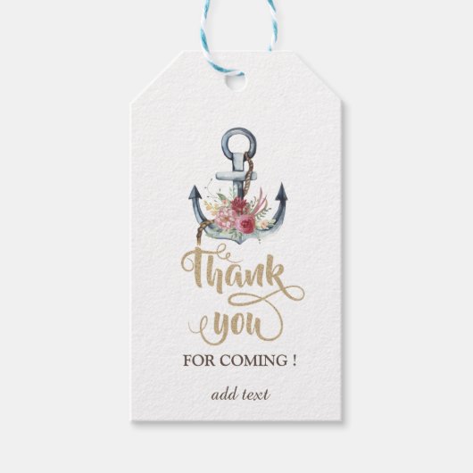 Étiquettes-cadeau Aquarelle Ancre Fleurs Nautiques (Devant)