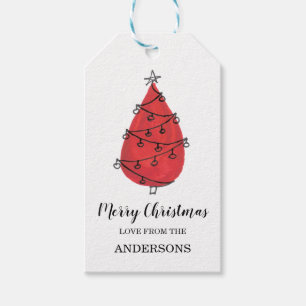 Étiquettes-cadeau Aquarelle Arbre de Noël rouge