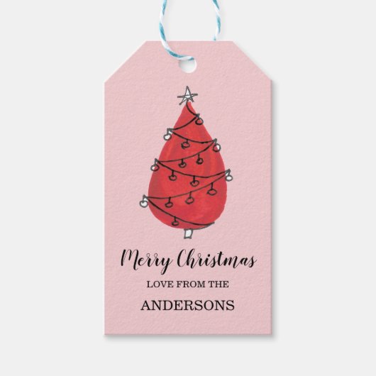 Étiquettes-cadeau Aquarelle Arbre de Noël rouge (Devant)