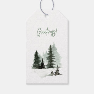 Étiquettes-cadeau Aquarelle Arbre de Noël Scène d'hiver Salutations