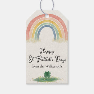 Étiquettes-cadeau Aquarelle Arc-en-ciel & Trèfle Saint-Patrick