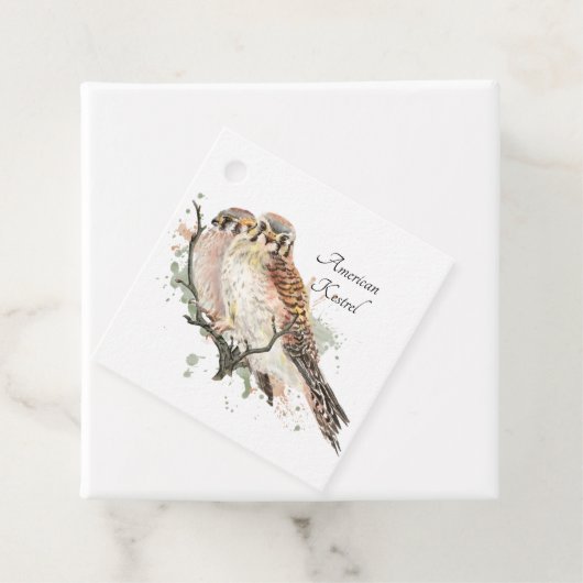 Étiquettes Cadeau Aquarelle Art Birding Kestrel Couple (En situation)