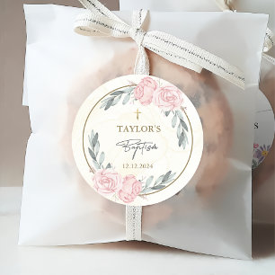 Étiquettes Cadeau Aquarelle assez neutre Baptême floral