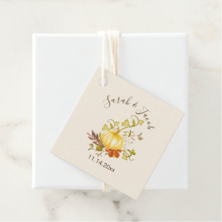 Étiquettes Cadeau Aquarelle Automne Citrouille et Mariage Feuille