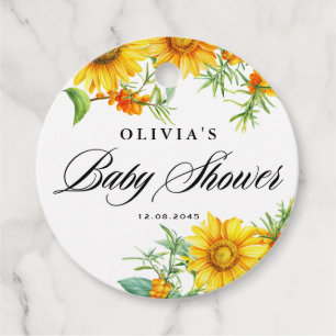 Étiquettes Cadeau Aquarelle Baby shower de tournesol et d'épine de m