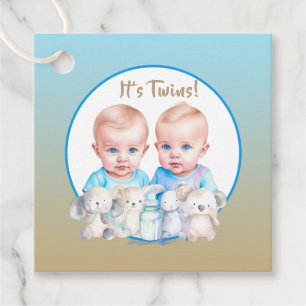 Étiquettes Cadeau Aquarelle Baby shower du garçon Twin Animaux