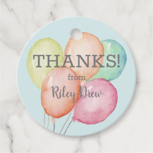 Étiquettes Cadeau Aquarelle Ballons Merci bleu rond