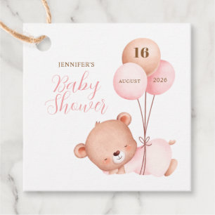 Étiquettes Cadeau Aquarelle Ballons roses Baby shower Ours en Teddy