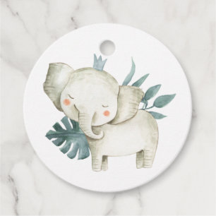 Étiquettes Cadeau Aquarelle bébé éléphant Prince Tropical Anniversai