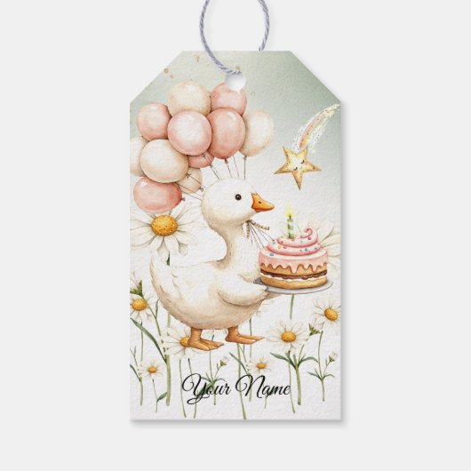 Étiquettes-cadeau Aquarelle Bébé Oie blanche Anniversaire fête migno (Dos)