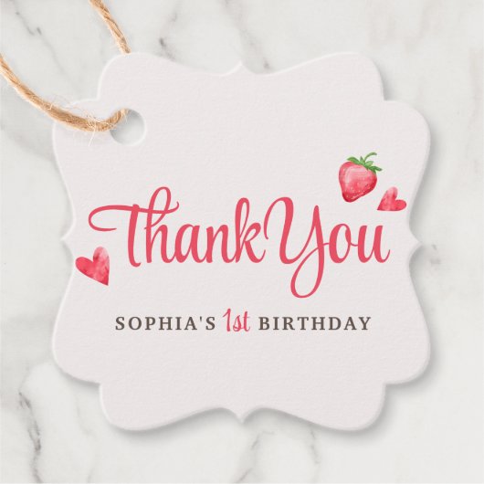Étiquettes Cadeau Aquarelle Berry fraise Premier anniversaire (Devant)